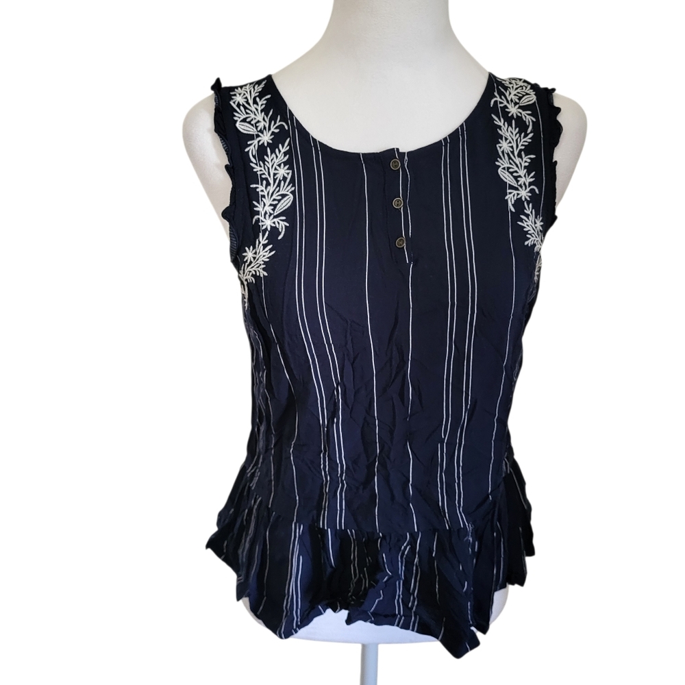 Peplum Sleeveless Top Blue/White sz XS